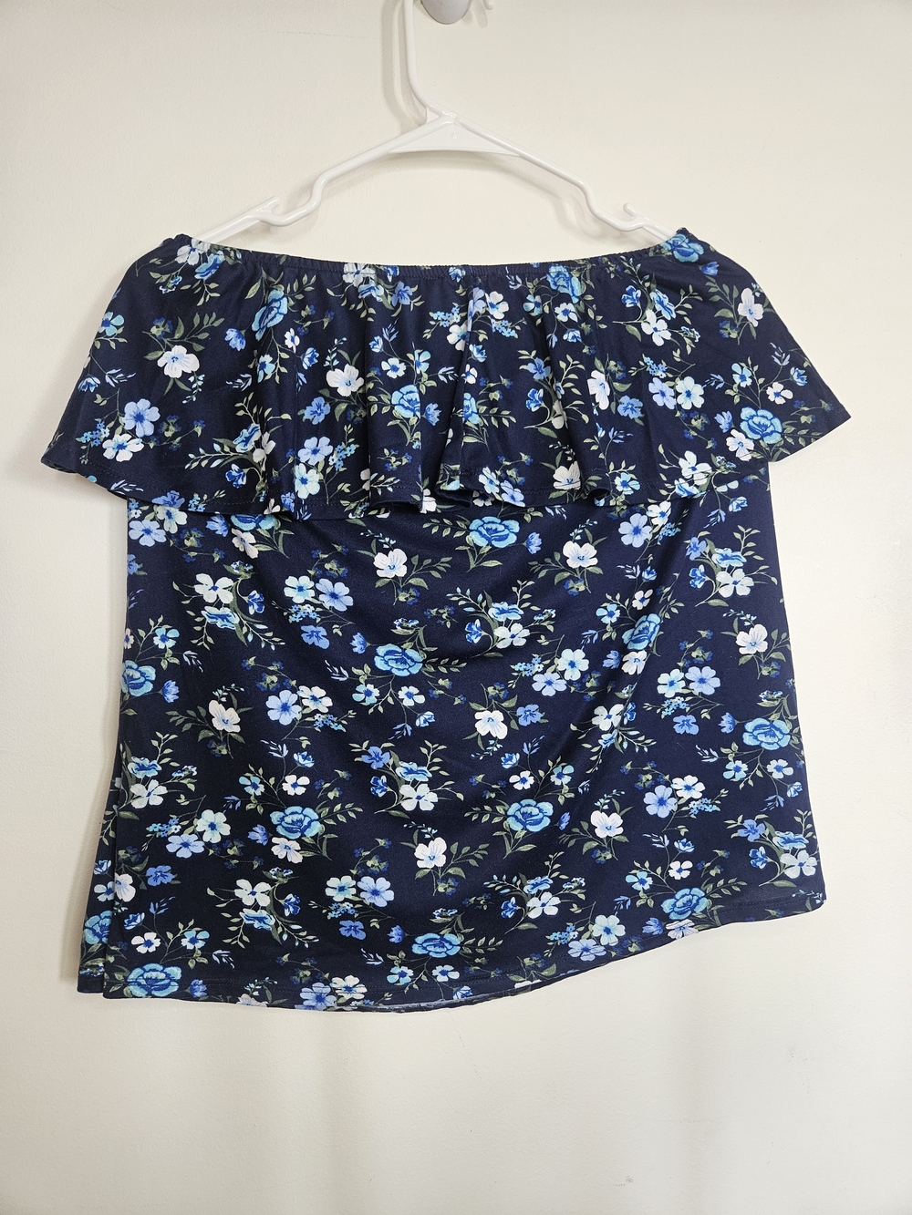 Lily Morgan Navy Blue Floral Off-The-Shoulder Top Size S/P🔥